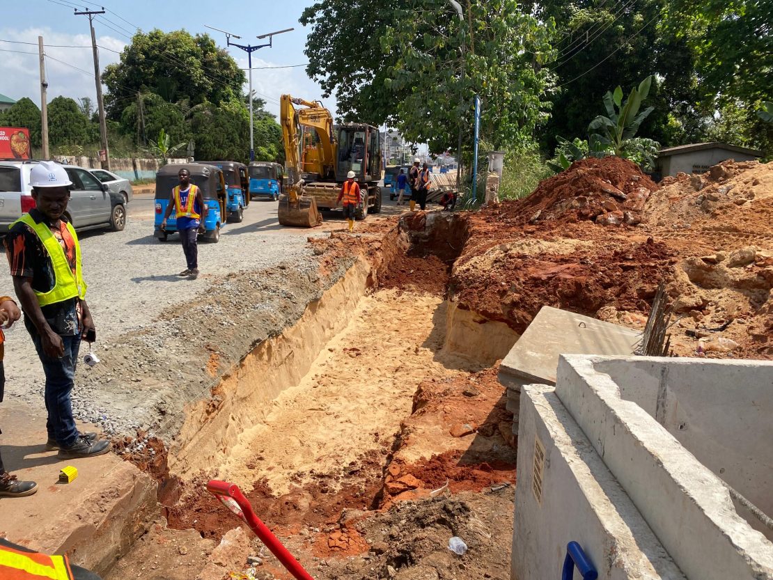 Excavation for drainage inlet to the manhole at Nnebisi road