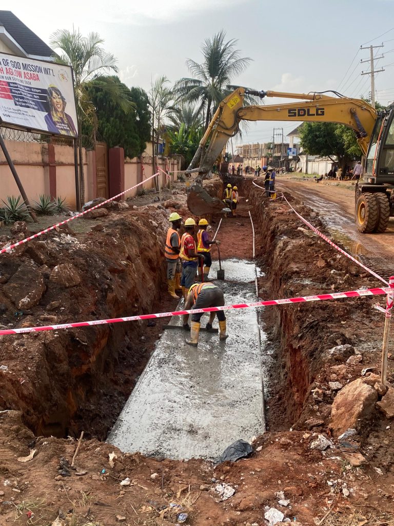 Concrete blinding at Ogagifo street for the 0.9x1.2m u-channel at CH 0+175