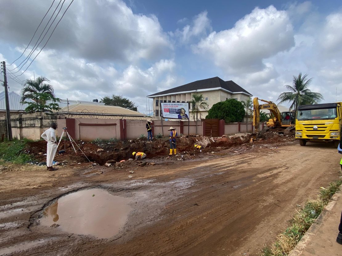 Excavation at Ogagifo street for the 0.9x1.2m u-channel at CH 0+175