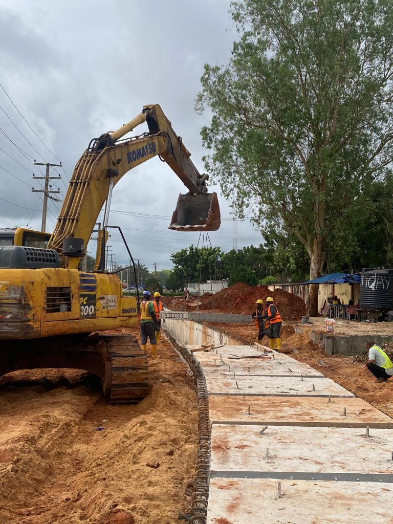 Placing of precast slabs at CH 0+050